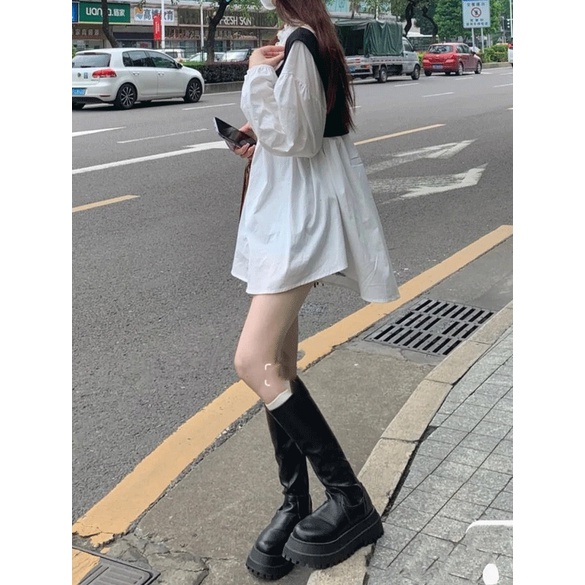 Giày bốt nữ đế dày co giãn phong cách thu đông 2021 mới thời trang cho nữ