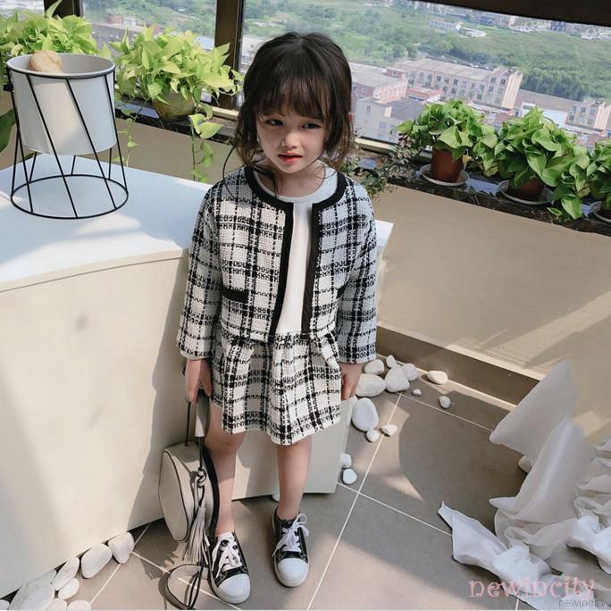 Bộ đầm + áo khoác dài tay kẻ sọc thời trang mùa thu cho bé gái
