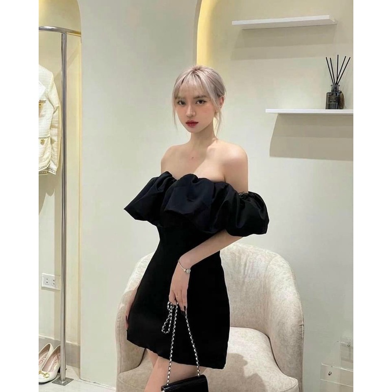 Đầm UMI Phối Voan Trễ Vai Bèo Dáng Ngắn Chữ A Xinh Xắn