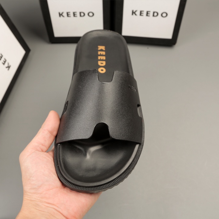 Dép quai ngang nam chữ H da bò thật KEEDO KD369 Full box