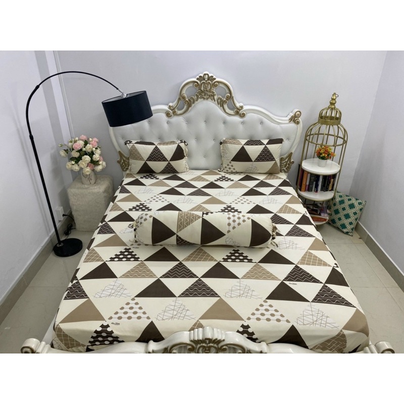 Bộ ga và vỏ gối thun Hàn mẫu tam giác là tác giam, bộ Drap thun 4 món mát mẻ