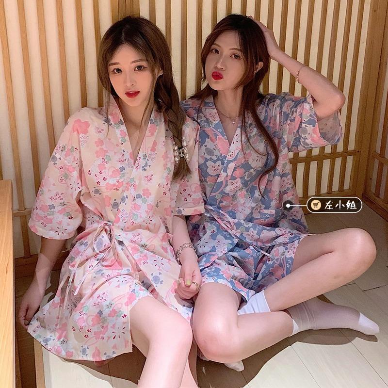 Mới Bộ Đồ Ngủ Kimono Tay Ngắn Họa Tiết Hoa Phong Cách Nhật Bản Thời Trang Cho Nữ