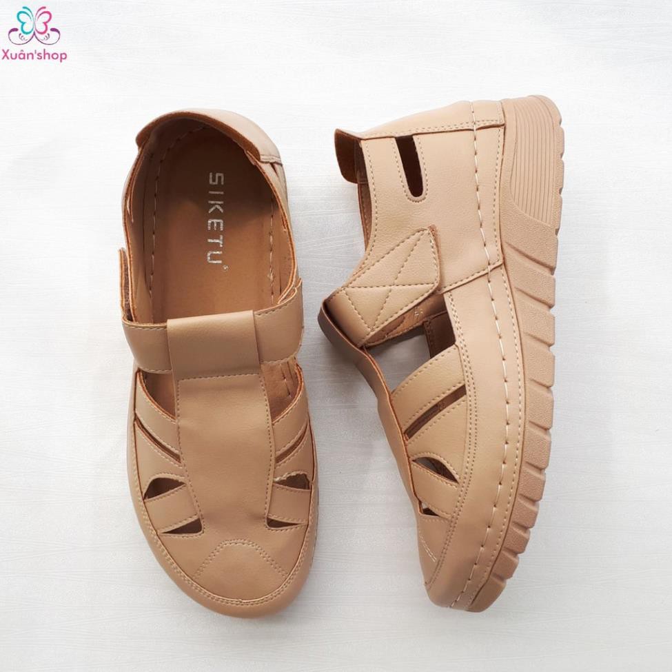 Giày lười chính hãng Siketu da mềm, siêu nhẹ, quai dán, đế chống trượt cao 4cm (size 35-42) -b11