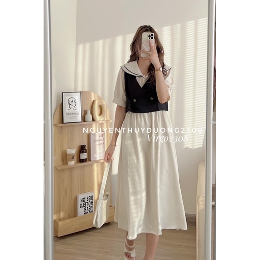[HÀNG SẴN]SET VÁY CỔ SEN 2 TẦNG MIX GILE style Ulzzang