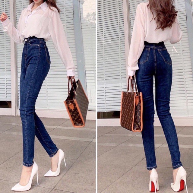 (Size Đại 32~36) Quần Dài Jean Trơn Xanh Đá Đậm - Hàng Vnxk Siêu Co Giãn- Phom TO