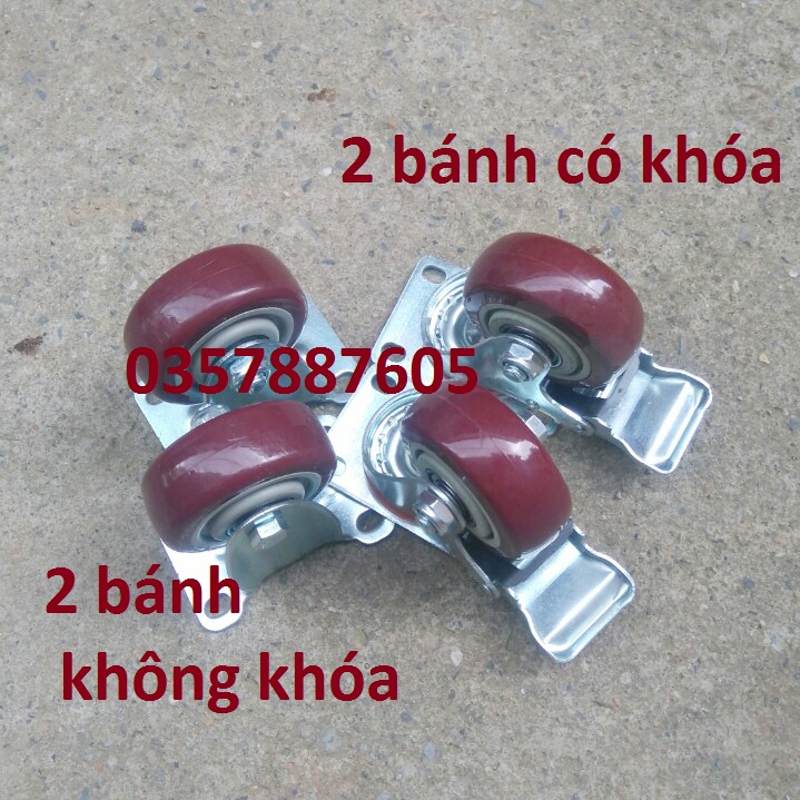 [ BỘ 4 Chiếc ] Bánh xe đẩy hàng 7cm màu đỏ mận