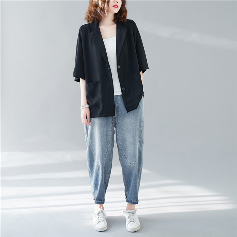 IELGY small suit jacket thin summer Korean version of large size loose drape chiffon casual short half-sleeved suit jacket