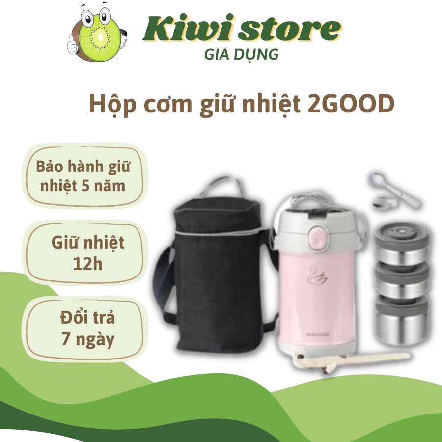 Hộp cơm giữ nhiệt 2GOOD Lunch Box HC01 (2000ml) - Kèm muỗng và đũa Inox 304, Bảo hành giữ nhiệt 5 nă