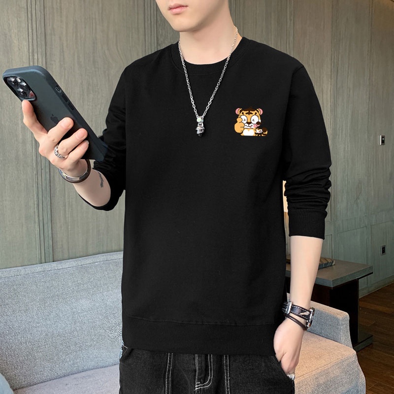 Áo Thun Nam Dài Tay Cổ Tròn Họa Tiết Hoa Văn