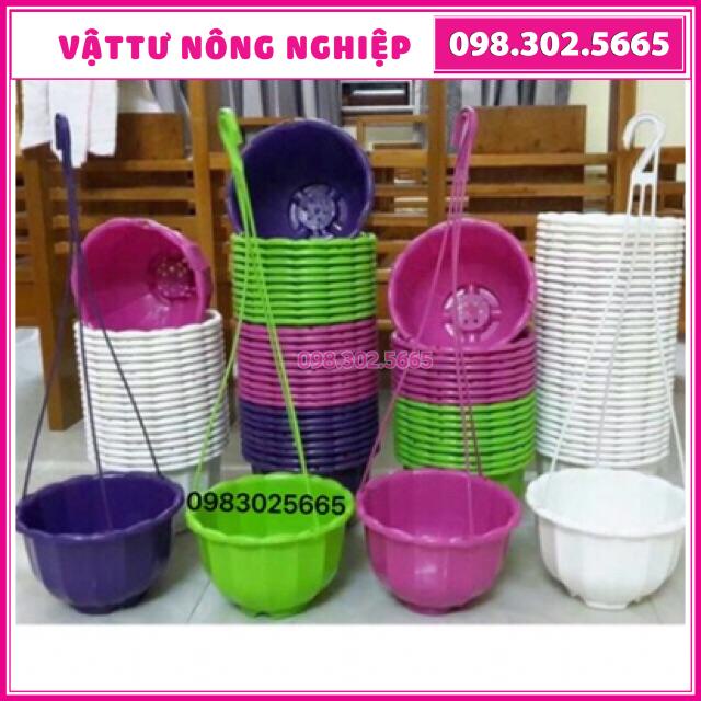 Combo 10 chậu nhựa đủ màu có dây treo đường kính 22cmx16cm trồng cây và hoa