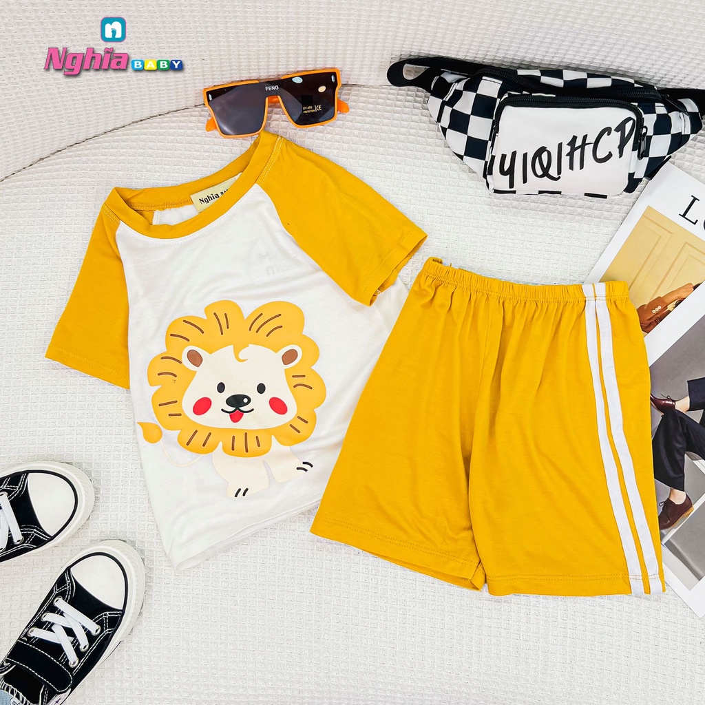 Đồ bộ bé trai - Bộ ngắn tay thun thời trang trẻ em, đồ bộ NGHĨA BABY hình mặt gấu tay ngắn 7-23kg