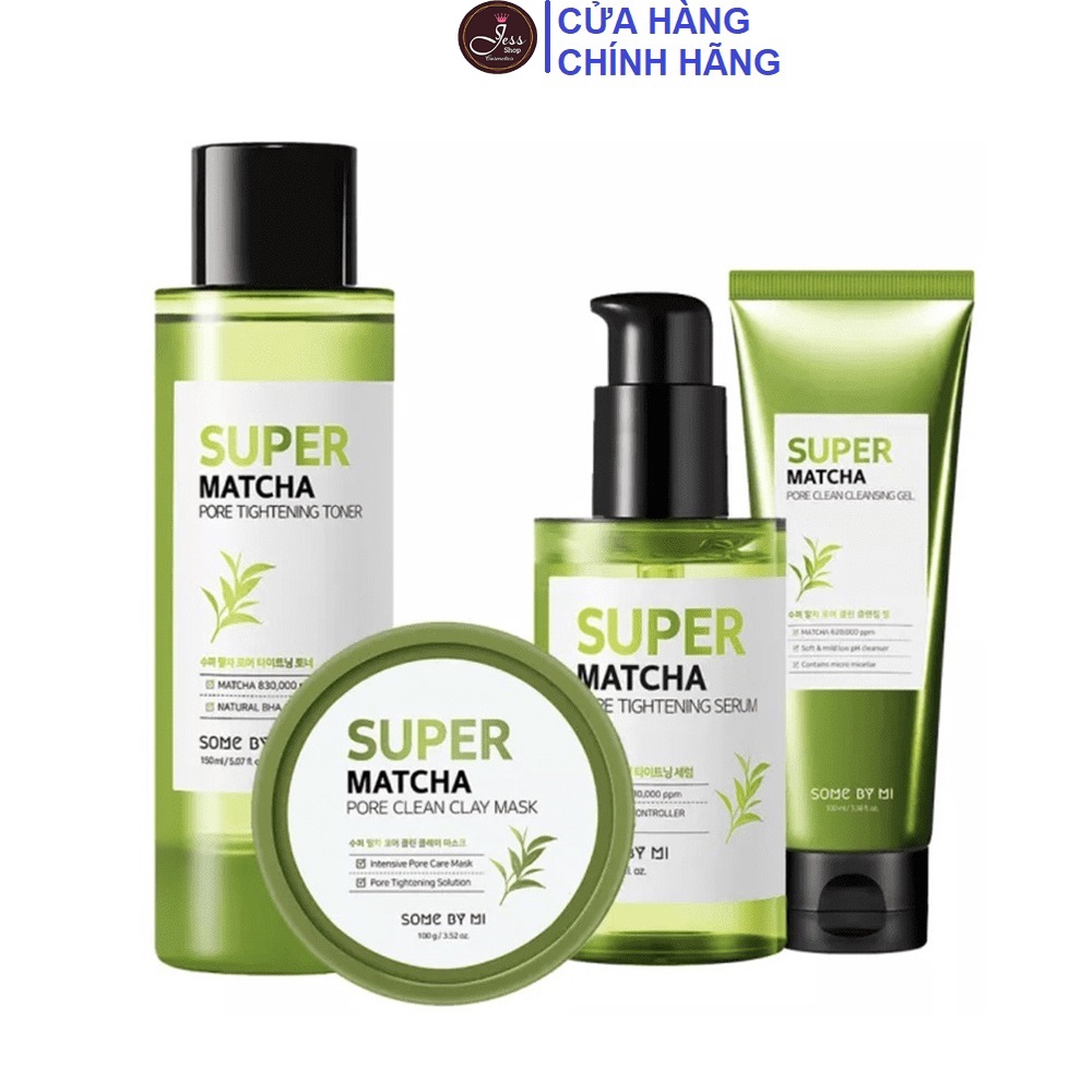 Bộ 4 Sản Phẩm Kiềm Dầu, Se Khít Lỗ Chân Lông Some By Mi Super Matcha Pore (Sữa Rửa Mặt + Mặt Nạ Đất Sét + Toner + Serum)