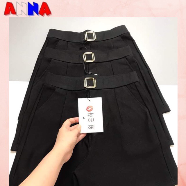 Quần đùi nữ đính logo cạp chun , quần sooc cạp cao chất umi dày đẹp  ANNA FASHION