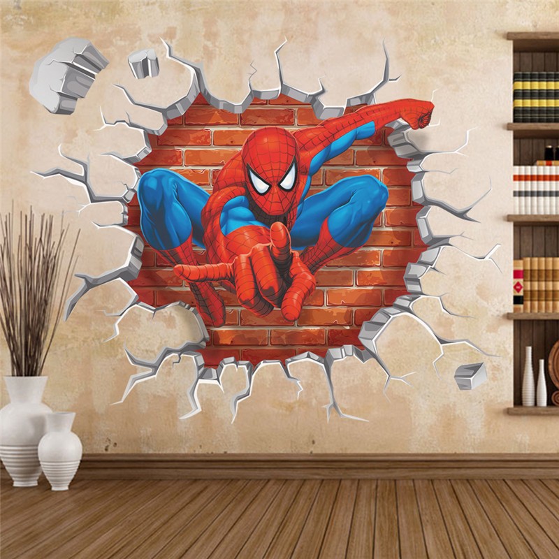 Hình dán 3D họa tiết người nhện trang trí tường
