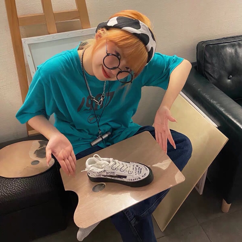 Giày thể thao vải canvas hoạ tiết phong cách Hàn Quốc năng động cho nữ