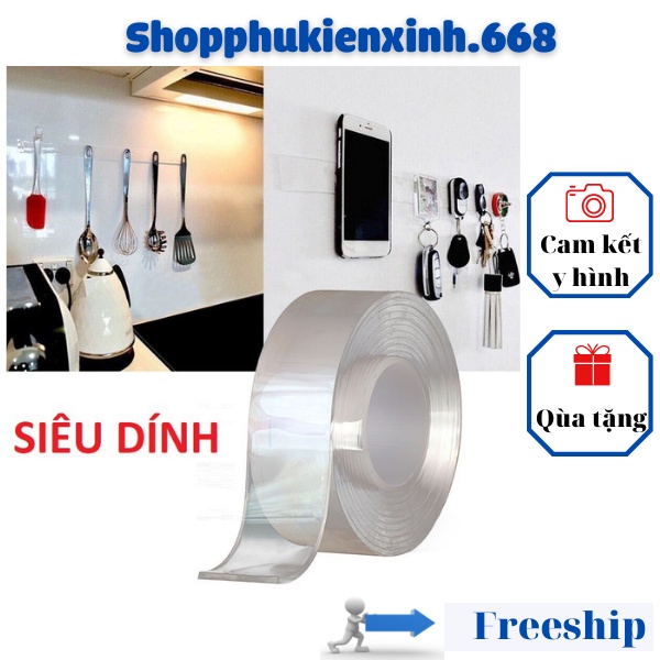 Băng Keo 2 Mặt Siêu Dính Đa Năng Trong Suốt Siêu Dính Mọi Bề Mặt Loại 1m , 3m , 5m Tiện Lợi , Tiện Dụng