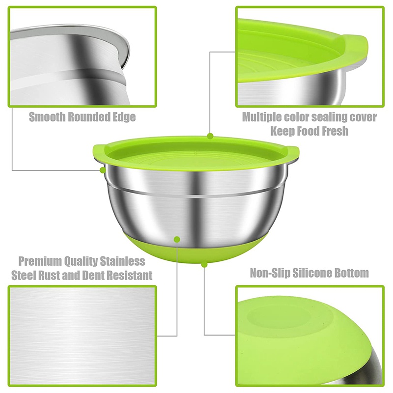 Set 2 Bát Trộn Thực Phẩm Bằng Silicone Thép Không Gỉ Nhiều Màu Sắc Chống Trượt