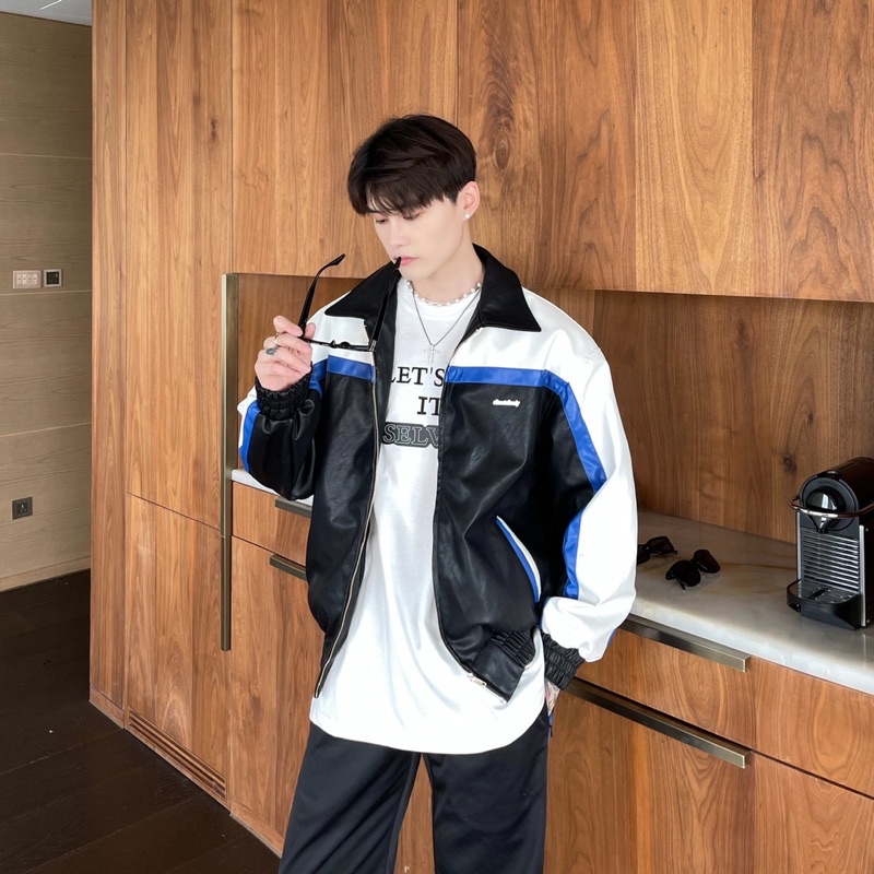 ÁO KHOÁC DA BOMBER NAM PHỐI MÀU