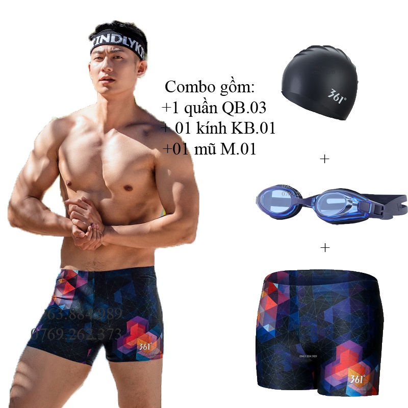 Quần bơi nam QB.03 dạng đùi chất liệu thun xin của 361 cho anh em - Cam kết chính hãng 361