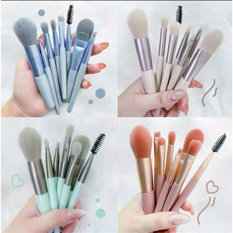 Bộ cọ trang điểm cá nhân 8 cây tặng kèm túi zip Vintage - Dụng cụ trang điểm .