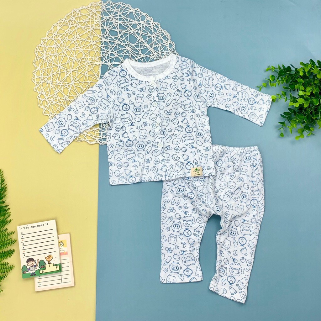 Bộ Sơ Sinh Cài Cúc dài tay LITIBABY cho bé trai bé gái từ 3-18M -H4800