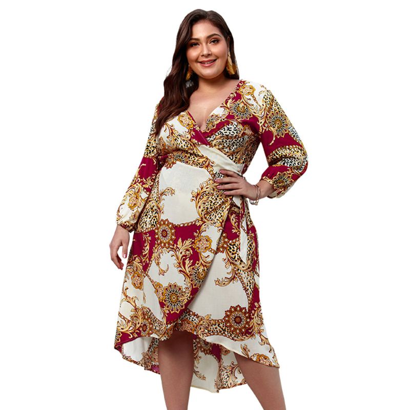 Đầm Cổ Chữ V In Họa Tiết Hoa Văn Dân Tộc Phong Cách Thời Trang Mùa Hè Có Size Lớn 3