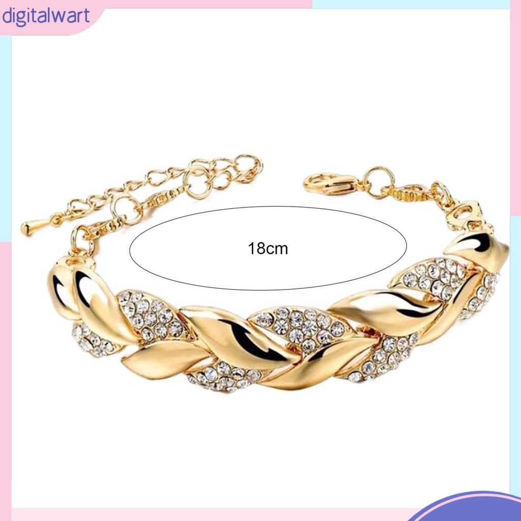 Vòng tay hợp kim mặt hình chiếc lá đính đá lấp lánh sang trọng có thể điều chỉnh dành cho nữ giới