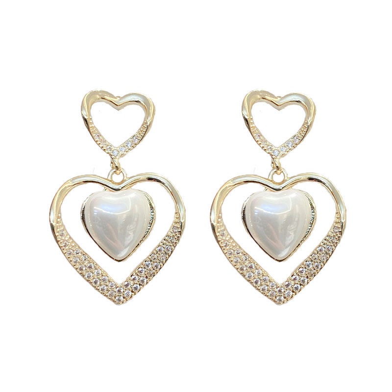 Khuyên Tai Kim Bạc S925 Hai Lớp Đính Ngọc Trai Phong Cách Hàn Quốc Mới