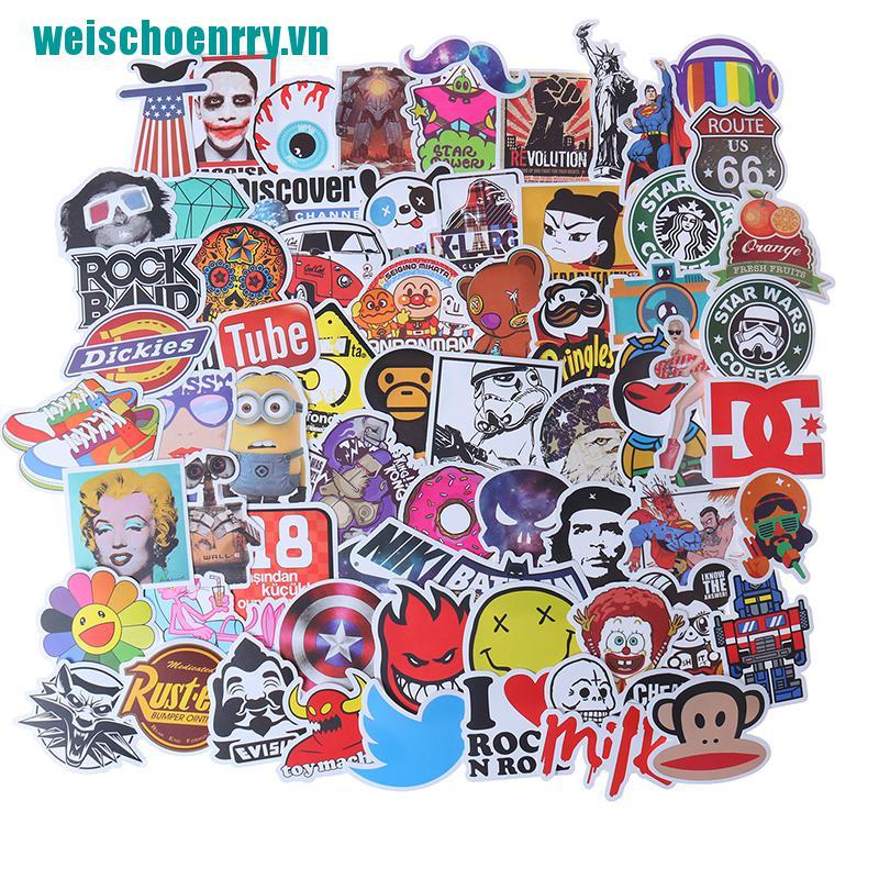 Bộ 100 Hình Dán Graffiti Hoạt Hình Dùng Để Trang Trí Laptop / Va Li / Laptop / Guitar