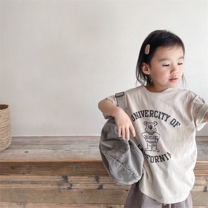 Áo Thun Ngắn Tay Dáng Rộng In Chữ Và Hoạt Hình Thời Trang Mùa Hè Cho Bé
