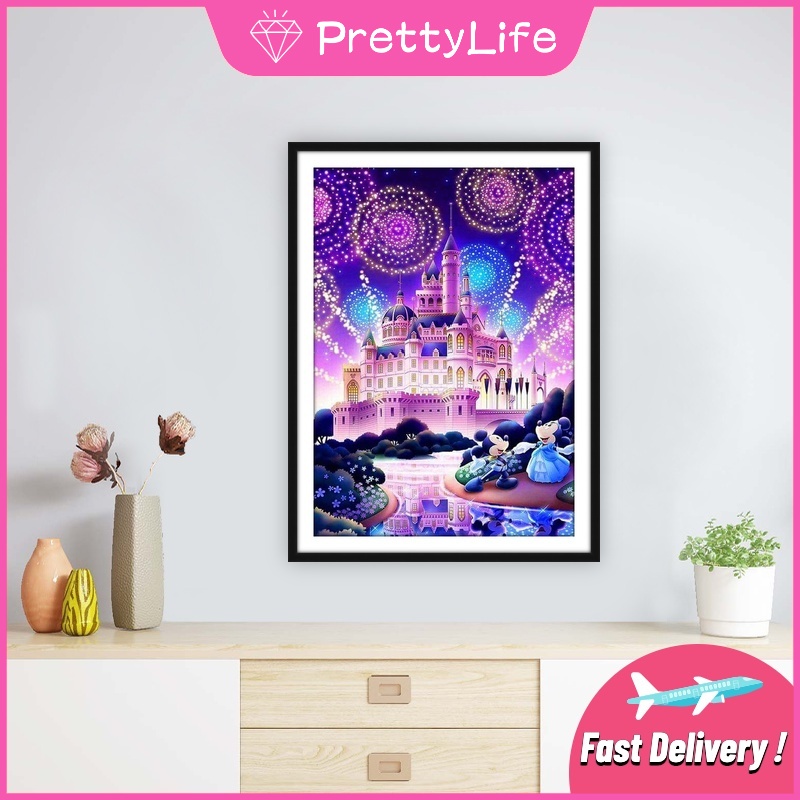 Bộ Tranh Đính Đá Diy Hình Lâu Đài / Vuông Phản Quang Kích Thước 30x40cm