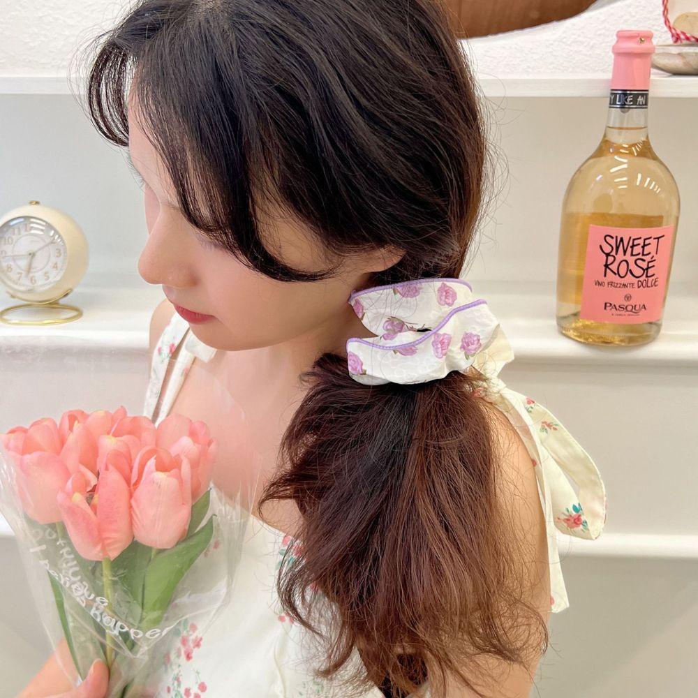 Dây Cột Tóc Cỡ Lớn Họa Tiết Hoa Dễ Thương Phong Cách Pháp Cho Nữ WMES15H
