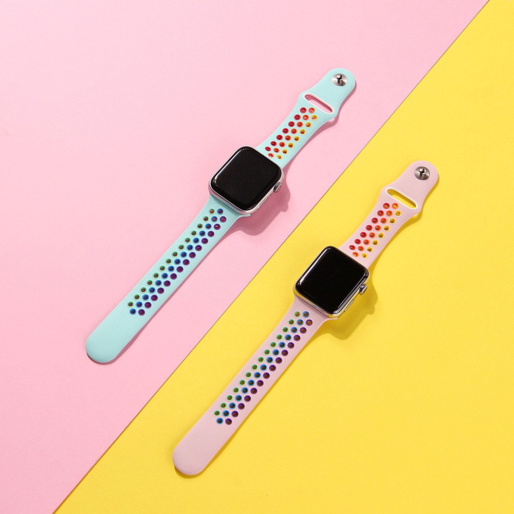 Dây đeo Apple Watch Strap 38/40mm 42/44mm Dây đeo thể thao silicon mềm cầu vồng đầy màu sắc thoáng khí cho iWatch Series SE 6/5/4/3/2/1