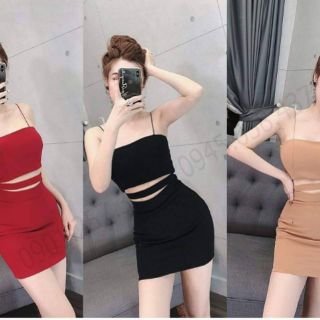Đầm body 2 dây hở eo sexy