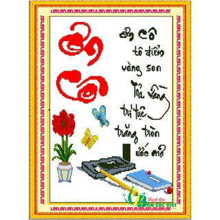 Tranh thêu thư pháp ƠN CÔ (Chữ đỏ)