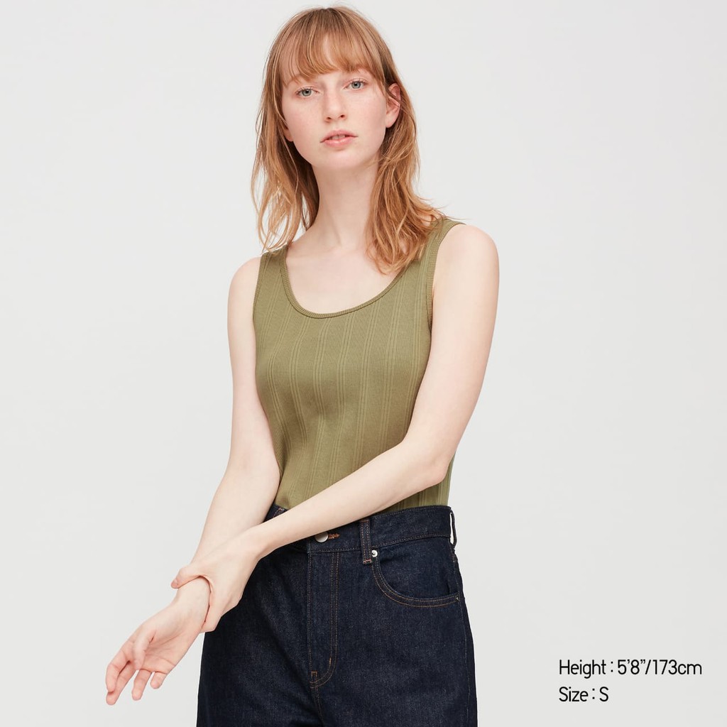 Uniqlo Áo Tanktop Hai Dây Nữ Màu Trơn Thời Trang