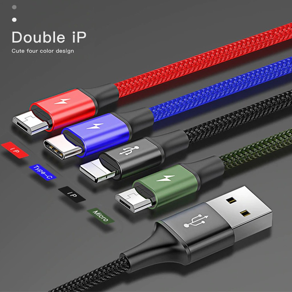 Dây cáp sạc đa năng Baseus Rapid 4 in 1 Type-C, 2 Lighning, Micro USB, cho / , Smartphone &amp; Tablet Android- HSHOP
