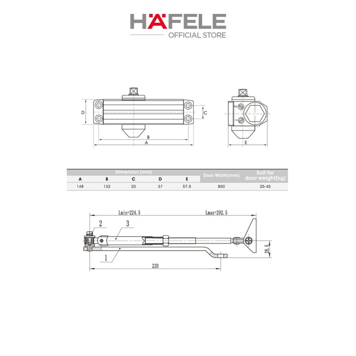 Thiết Bị Đóng Cửa Tự Động DIY EN2 HAFELE - 489.30.012