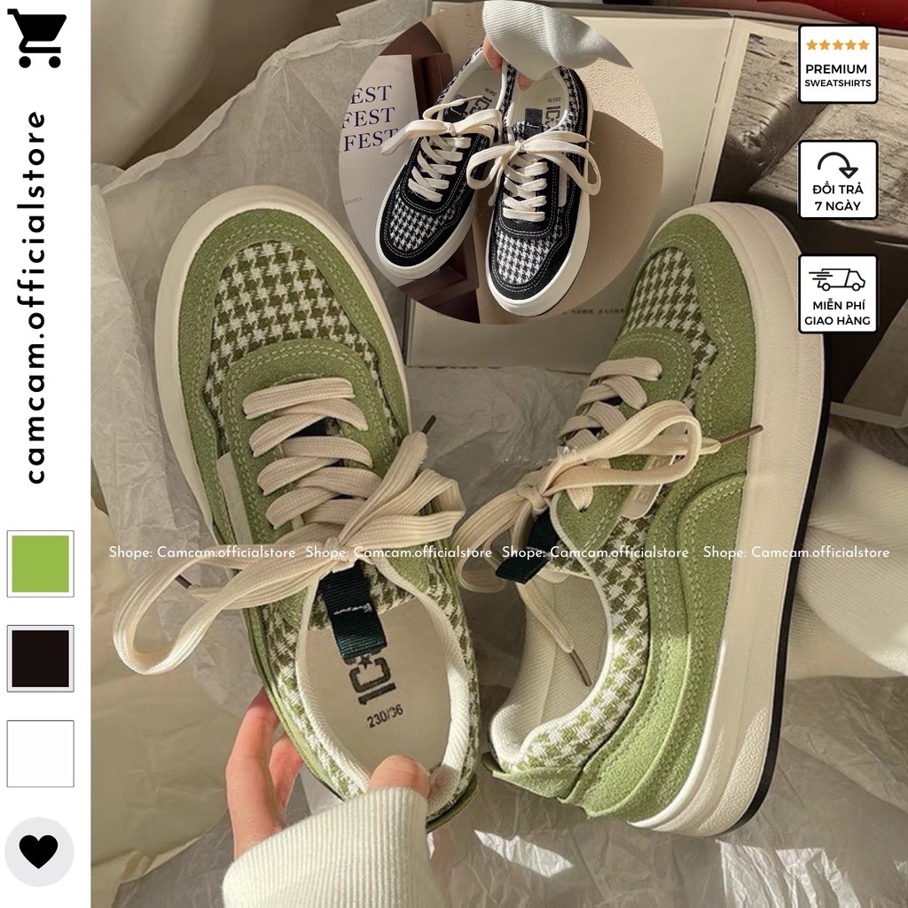 Giày Thể Thao Nữ Đế Độn Hoạ Tiết Houndstooth Đế Bánh Mì Tăng Chiều Cao HotTrend CAMSTORE ️🏸