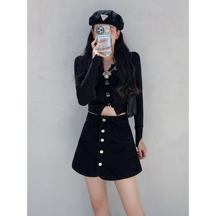 Chân váy denim ZHELIHANGFEI lưng cao dáng ôm dễ phối đồ