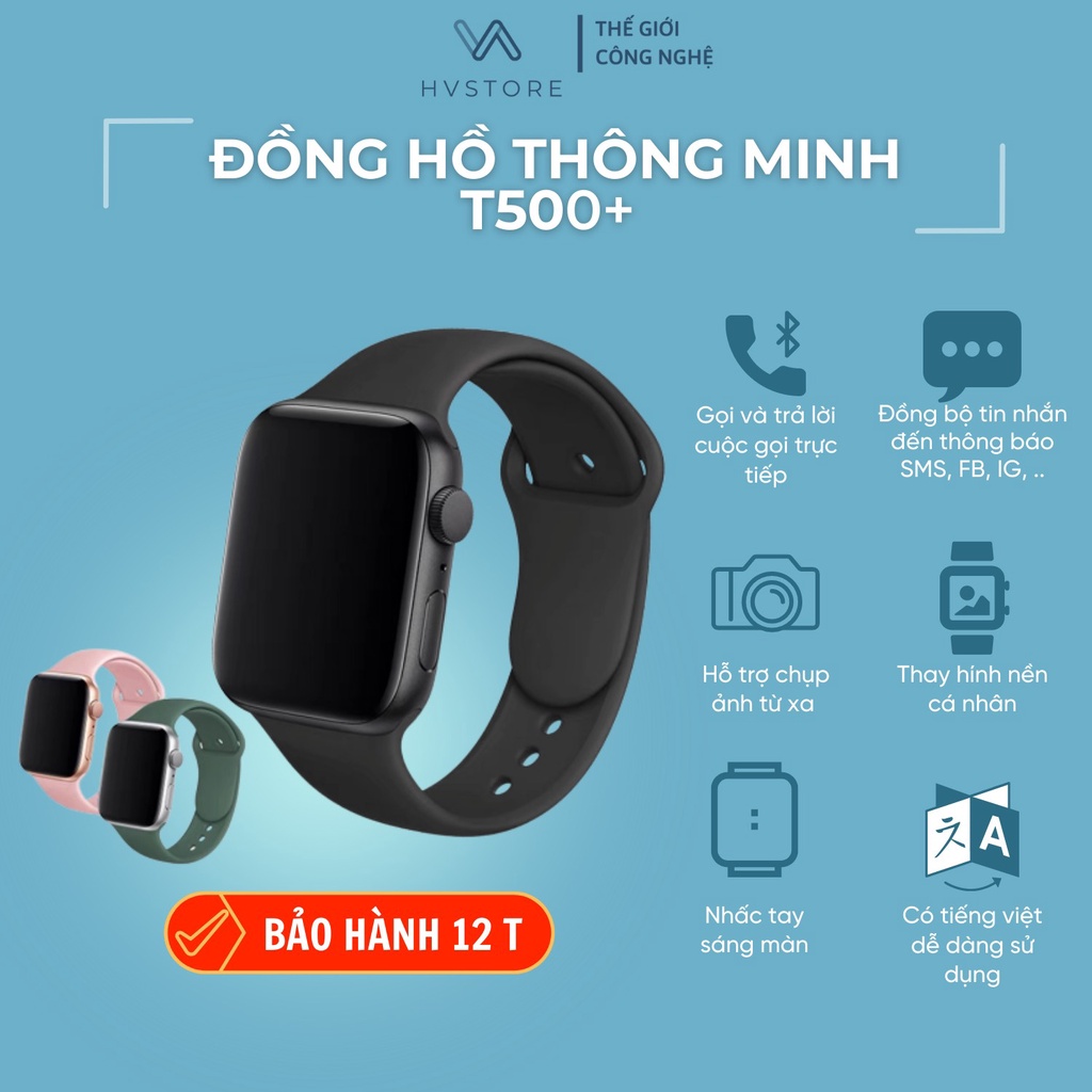Đồng hồ thông minh T500+/T500+Plus Series 6 Nghe gọi, Thay dây, Thay hình nền, Đo nhịp tim, Có Tiếng Việt, Chơi game