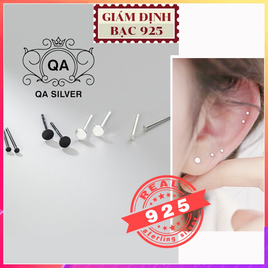 Bông tai bạc đinh tán tròn dẹt nam nữ khuyên tai nụ S925 MINIMAL Silver Earrings QA Silver EA200407