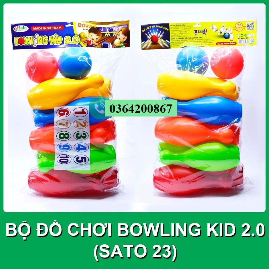 Đồ Chơi BOWLING KID 2.0 SATO cỡ đại cho bé (10 con ky 22cm + 2 bóng ném 10cm)