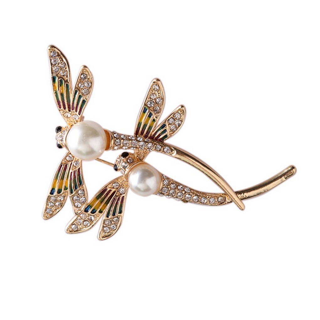 Ghim cài áo mạ vàng hình con chuồn chuồn có đính đá lấp lánh