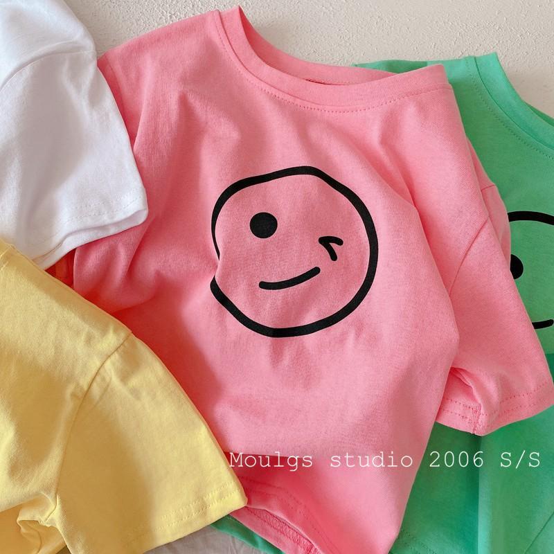Áo Thun Dáng Rộng Ngắn Tay Màu Trơn In Hình Mặt Cười Thời Trang Mùa Hè Hàn Quốc Dành Cho Nữ 2023