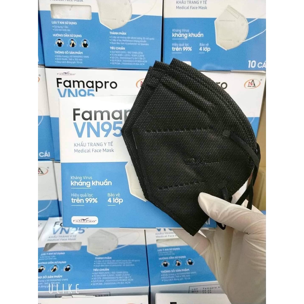 Khẩu trang VN95 Famapro nhiều màu 1 hộp 10 cái - 1 thùng 500 cái combo 10-50 cái