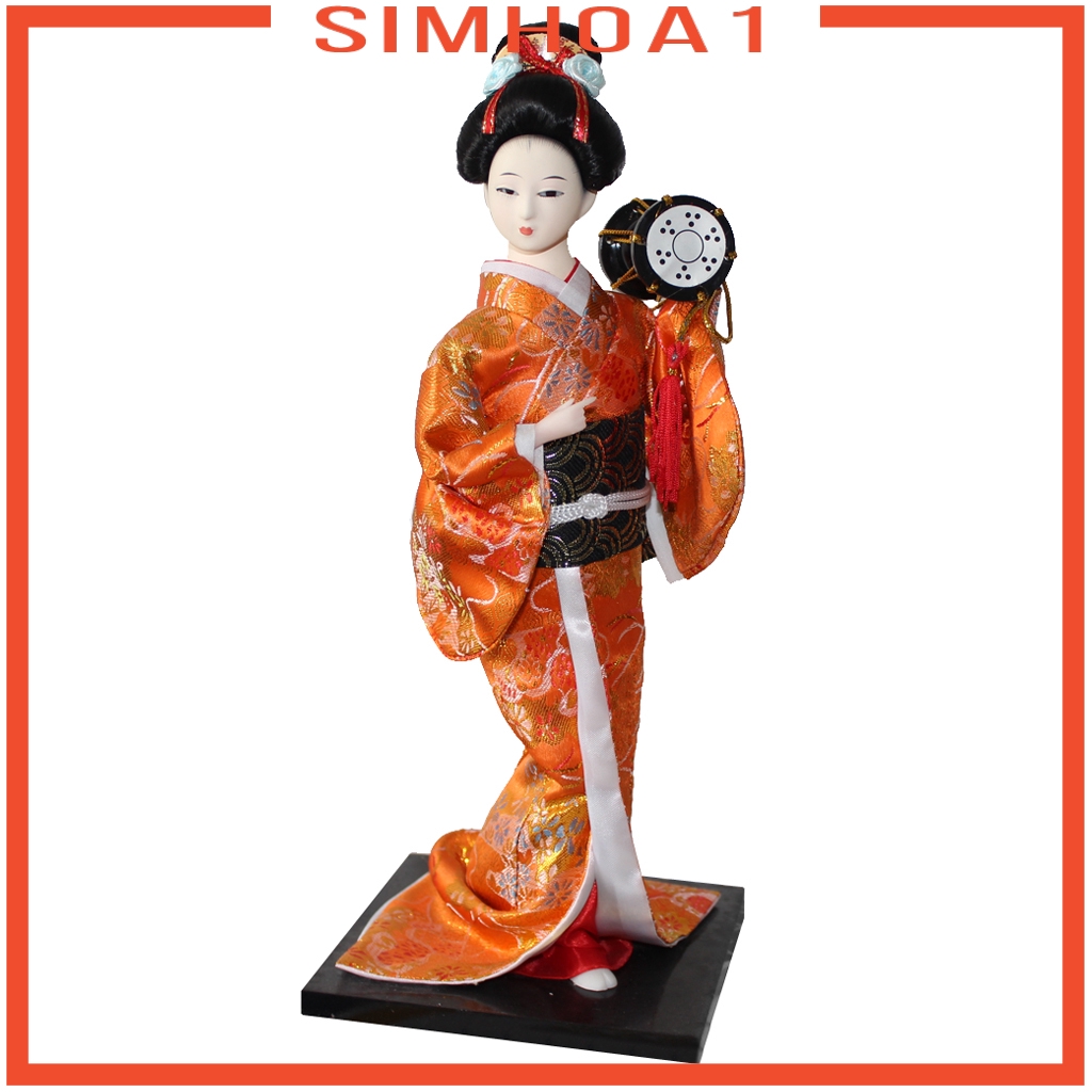 Búp Bê Geisha Nhật Bản Mặc Kimono Màu Cam 1 inch Dùng Trang Trí Nhà Cửa