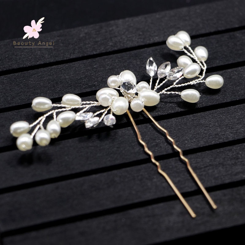 Trâm Cài Tóc Hình Hoa Đính Ngọc Trai Pha Lê Cho Cô Dâu