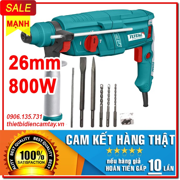 Máy khoan đục (3 chức năng) Total TH308266 800W 26mm (Kèm 3 mũi khoan gài, 2 mũi đục)