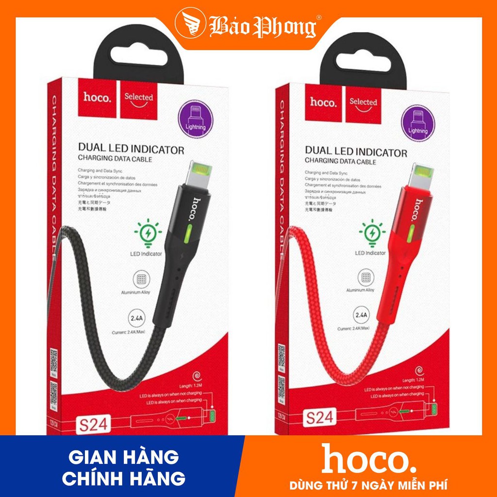 Cáp iPhone đèn Led HOCO S24 LIGHTNING sạc nhanh Dài 1.2M